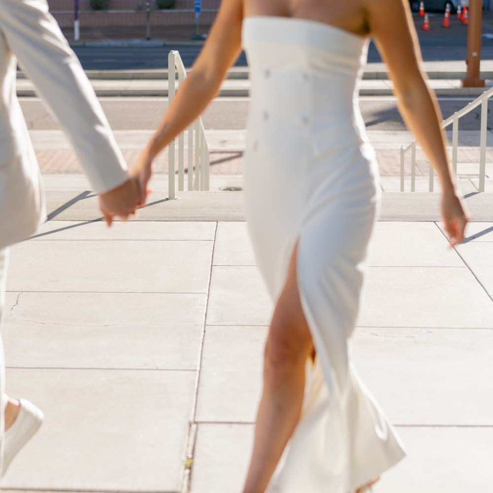 Meshki Ivory Strapless Suiting Maxi Dress